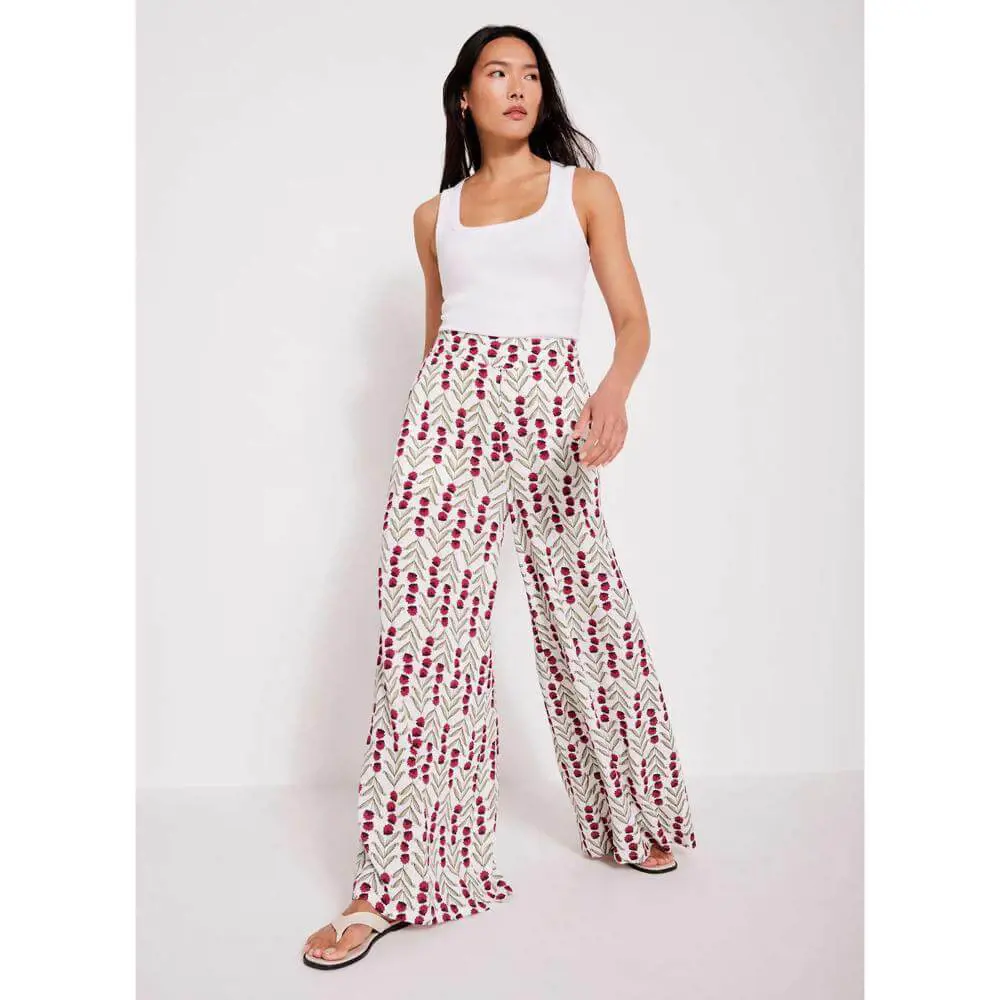 Mint Velvet Neutral Floral Print Wide Leg Trousers